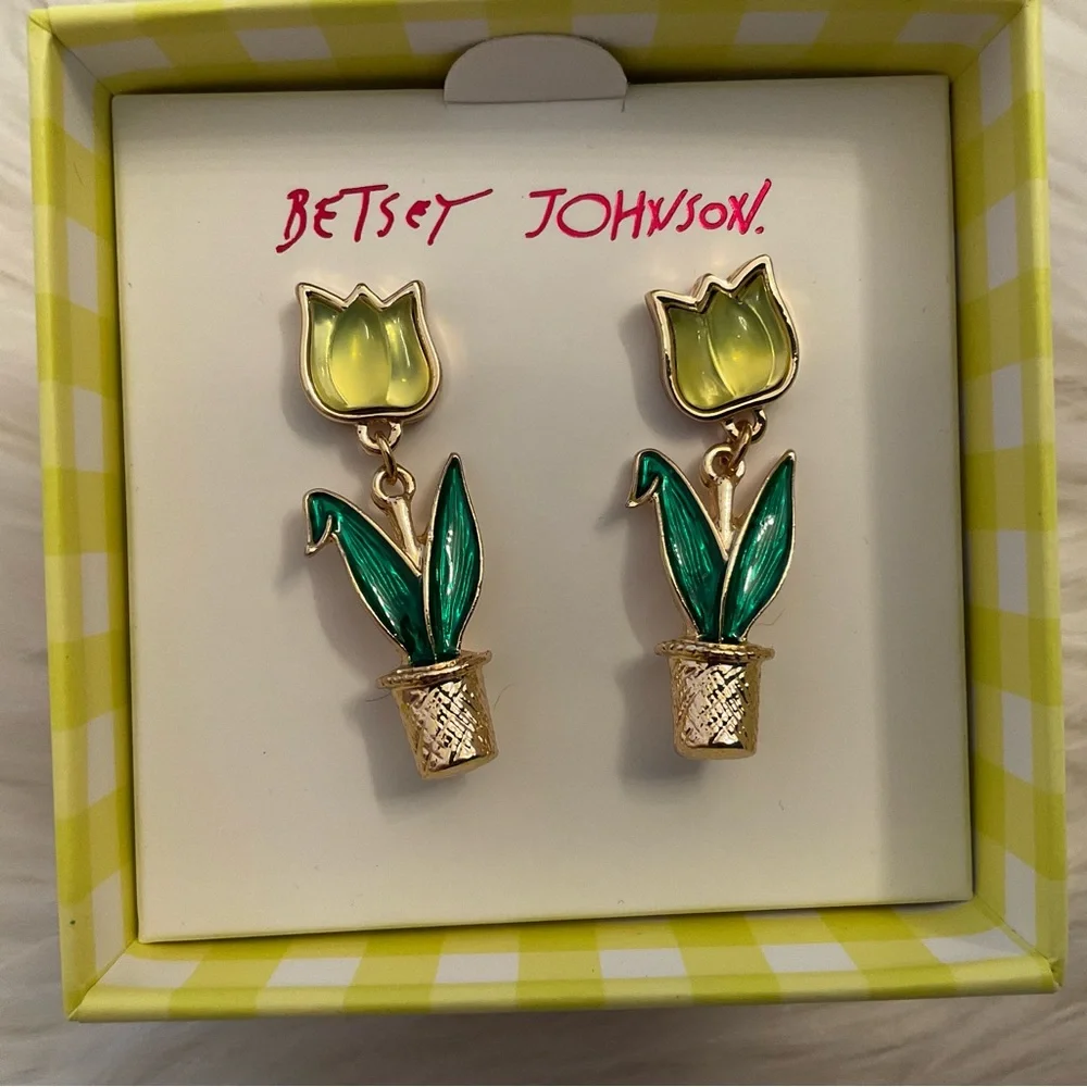 Betsey Johnson Tulip Flowerpot Earrings - New in Box